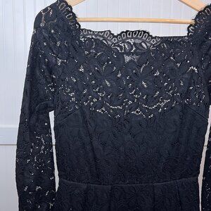 Miss May Retro Gorgeous City Black Lace Off Shoulder Long Sleeve Cocktail Dress
